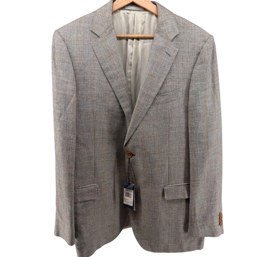 Faconnable Mens Blazer 54L Solid Grey Linen Wool Blend Italy NWT $695 0838